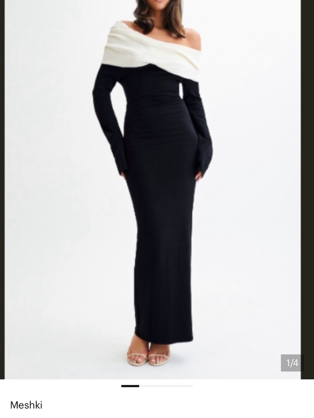 Meshki Black Maxi Dress with White Folded Bardot Neckline